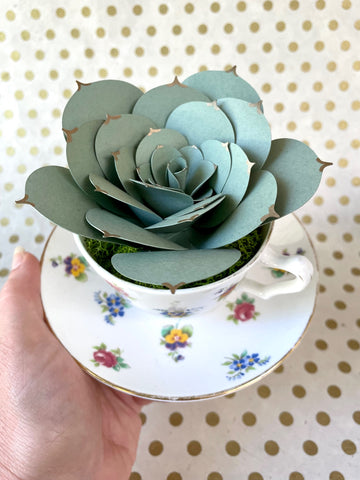 Paper Succulent in Vintage Teacup and Saucer Set, No. 2