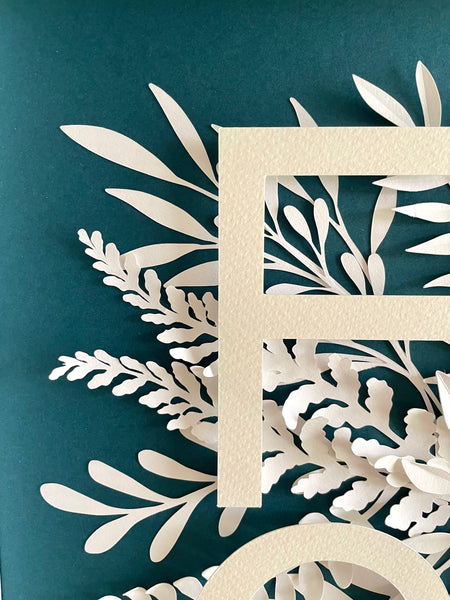 Papercut Botanical Collage, LOVE