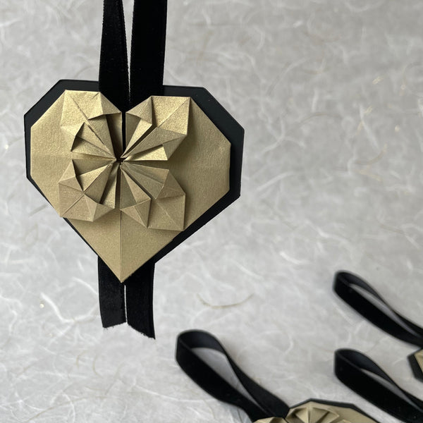 Golden Origami Heart Ornament